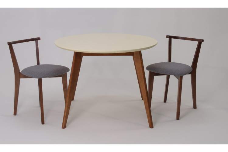 Стол Сканди К 100 орех/слоновая кость со стульями Франк орех рогожка серый-2