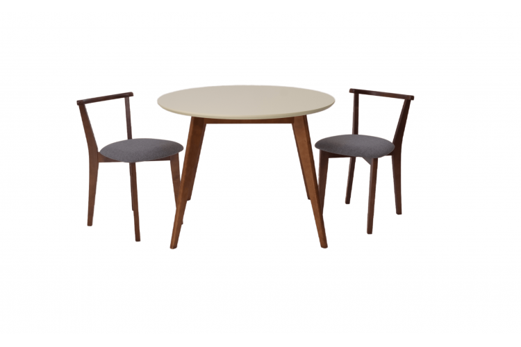 Стол Сканди К 100 орех/слоновая кость со стульями Франк орех рогожка серый