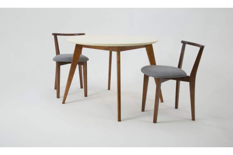 Стол Сканди К 100 орех/слоновая кость со стульями Франк орех рогожка серый-1