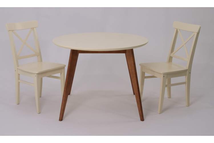 Стол Сканди К 90 орех/слоновая кость со стульями Ингольф слоновая кость-2