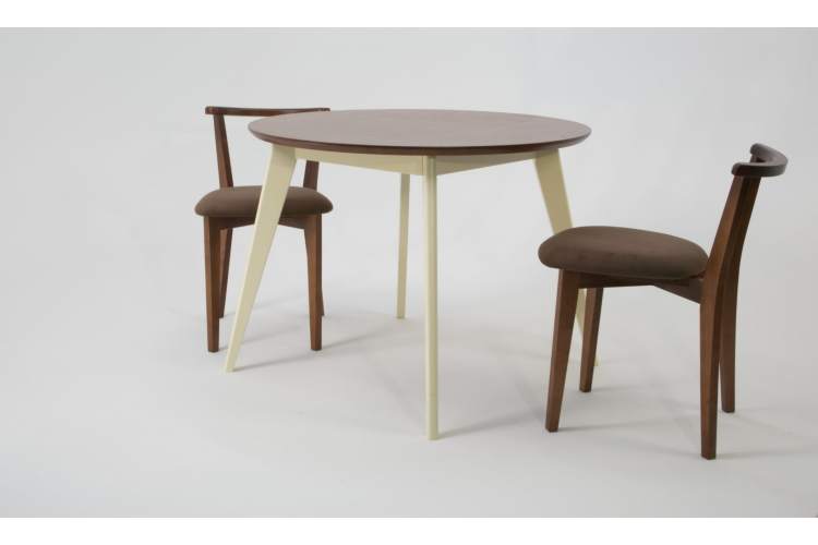 Стол Сканди К 90 слоновая кость/орех со стульями Франк орех велюр коричневый-1