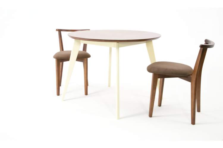 Стол Сканди К 90 слоновая кость/орех со стульями Франк орех велюр коричневый