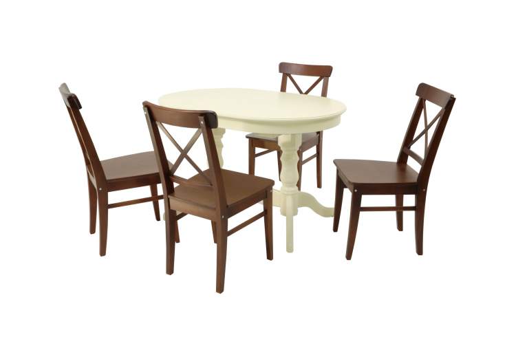 Обеденная группа стол Бизе со стульями Ингольф,слоновая кость, орех