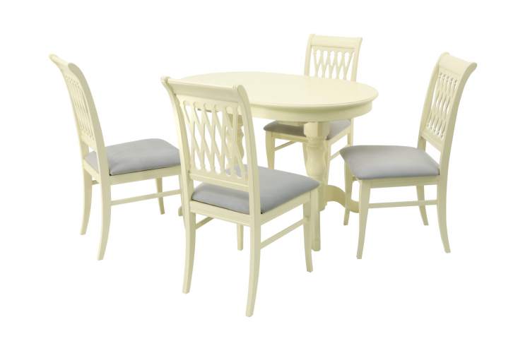 Обеденная группа стол Бизе со стульями Рич,слоновая кость, серый