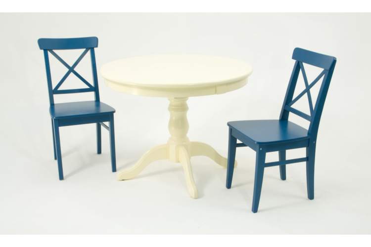 Обеденная группа Брамос К 100 слоновая кость со стульями Ингольф синий