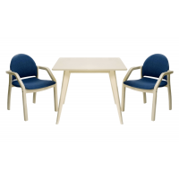 Стол Сканди М 100 слоновая кость со стульями Джуно слоновая кость рогожка синий
