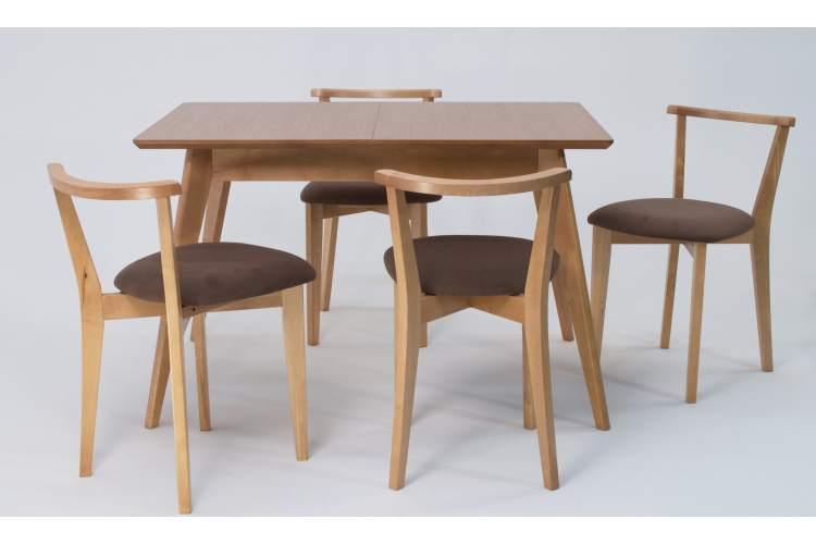 Стол Сканди 120 натур со стульями Франк натур велюр коричневый-1