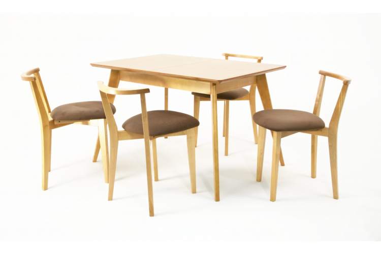 Стол Сканди 120 натур со стульями Франк натур велюр коричневый