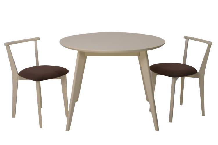 Стол Сканди К 90 слоновая кость со стульями Франк слоновая кость велюр коричневый