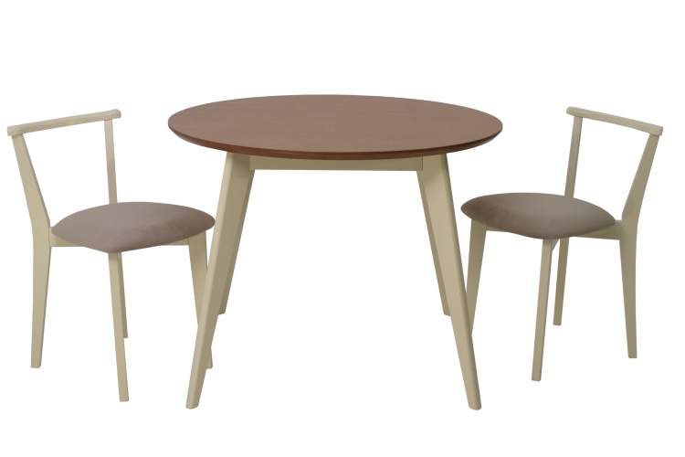 Стол Сканди К 90 слоновая кость/натур со стульями Франк слоновая кость велюр бежевый