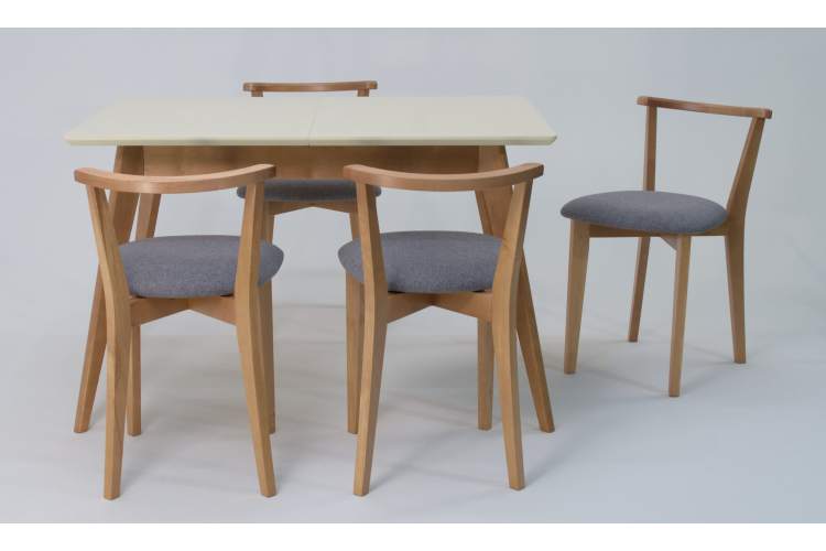 Стол Сканди 120 натур/слоновая кость со стульями Франк натур рогожка серый-3