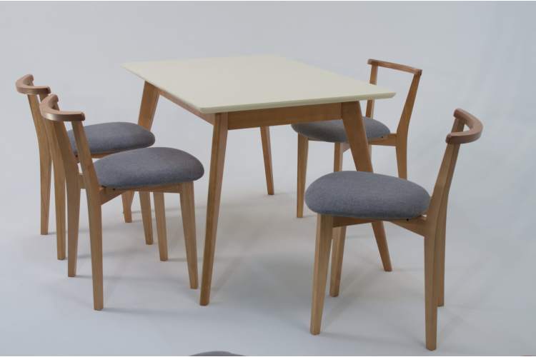 Стол Сканди 120 натур/слоновая кость со стульями Франк натур рогожка серый-4
