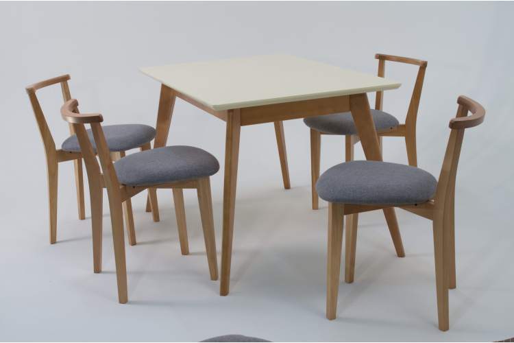 Стол Сканди 120 натур/слоновая кость со стульями Франк натур рогожка серый-5