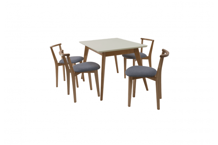 Стол Сканди 120 натур/слоновая кость со стульями Франк натур рогожка серый