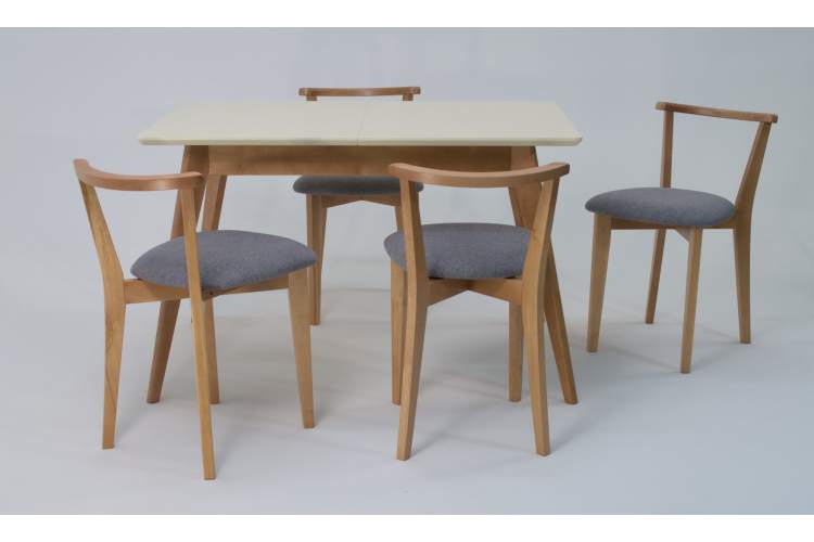 Стол Сканди 120 натур/слоновая кость со стульями Франк натур рогожка серый-1