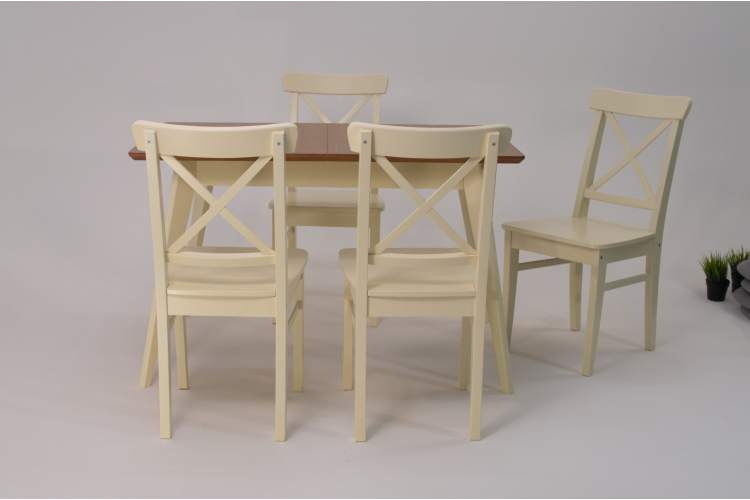 Стол Сканди 120 слоновая кость/натур со стульями Ингольф слоновая кость-1