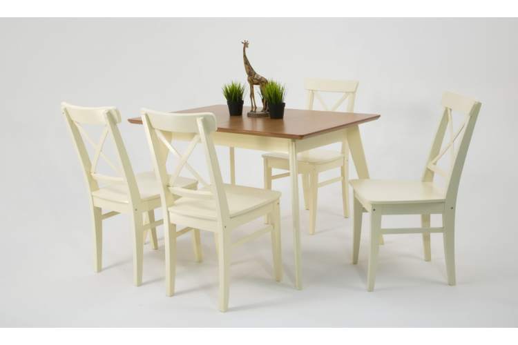 Стол Сканди 120 слоновая кость/натур со стульями Ингольф слоновая кость-2