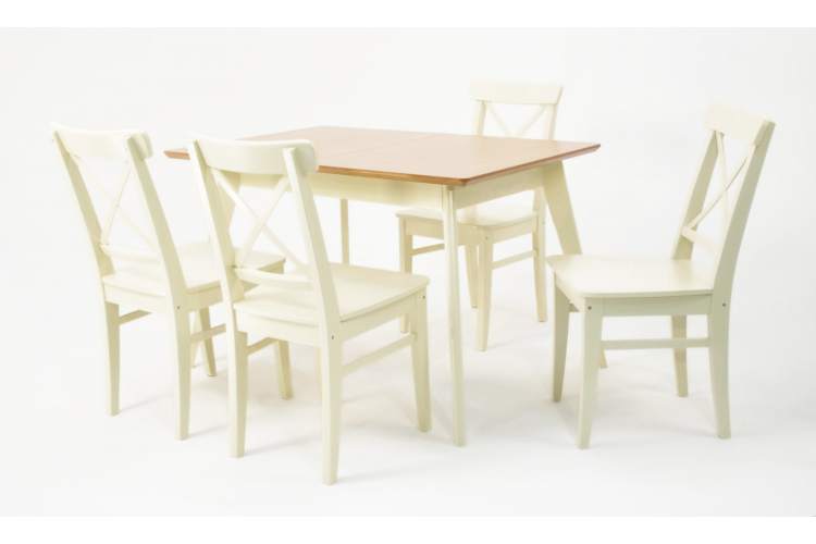 Стол Сканди 120 слоновая кость/натур со стульями Ингольф слоновая кость