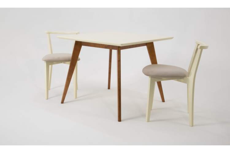 Стол Сканди М 90 орех/слоновая кость со стульями Франк слоновая кость велюр бежевый-1