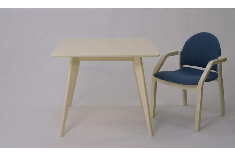 Стол Сканди М 100 слоновая кость со стульями Джуно слоновая кость рогожка синий-2