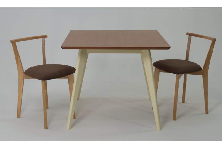 Стол Сканди М 100 слоновая кость/натур со стульями Франк натур велюр коричневый-2