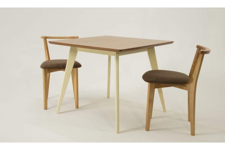 Стол Сканди М 100 слоновая кость/натур со стульями Франк натур велюр коричневый-1