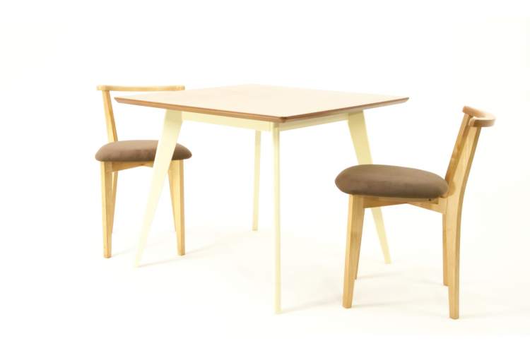 Стол Сканди М 100 слоновая кость/натур со стульями Франк натур велюр коричневый