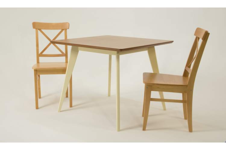 Стол Сканди М 90 слоновая кость/натур со стульями Ингольф натур-1
