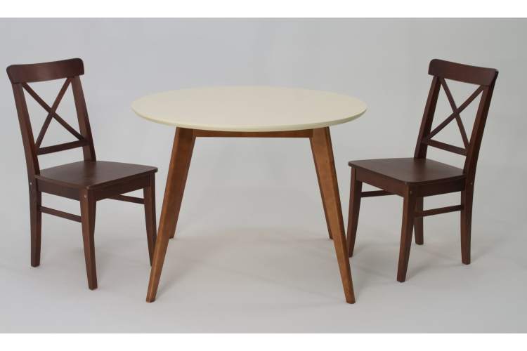 Стол Сканди К 90 орех/слоновая кость со стульями Ингольф орех-2