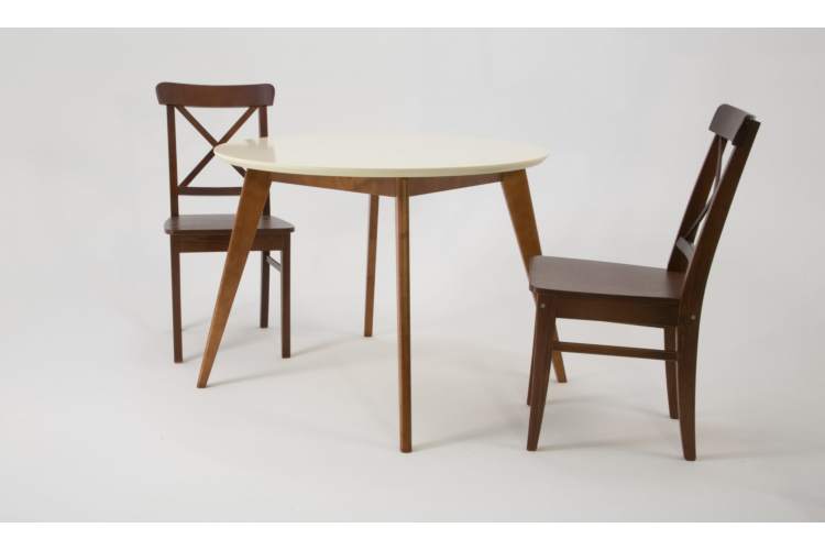 Стол Сканди К 90 орех/слоновая кость со стульями Ингольф орех-1