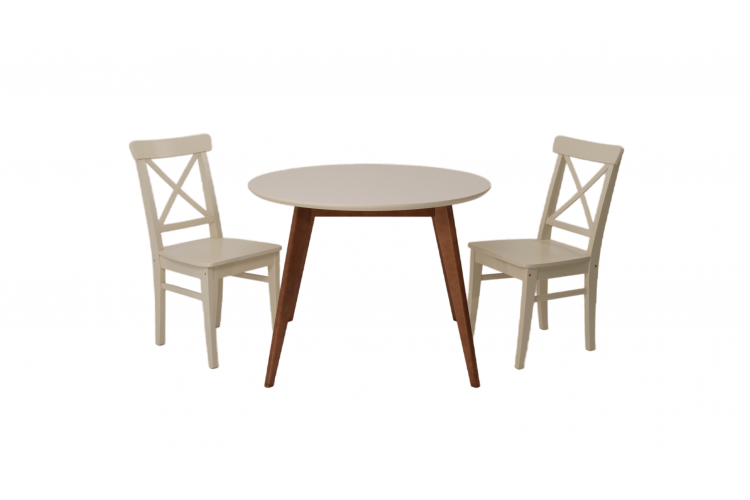 Стол Сканди К 100 орех/слоновая кость со стульями Ингольф слоновая кость