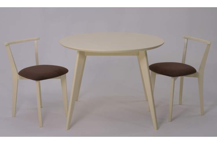 Стол Сканди К 100 слоновая кость со стульями Франк слоновая кость велюр коричневый-1