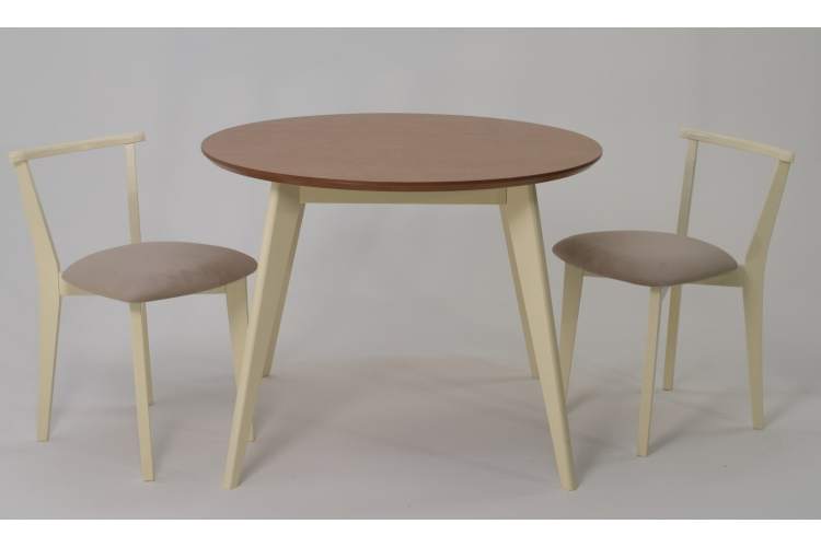 Стол Сканди К 100 слоновая кость/натур со стульями Франк слоновая кость велюр бежевый-2