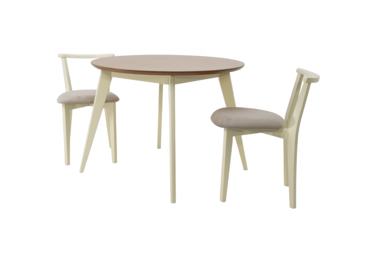 Стол Сканди К 100 слоновая кость/натур со стульями Франк слоновая кость велюр бежевый