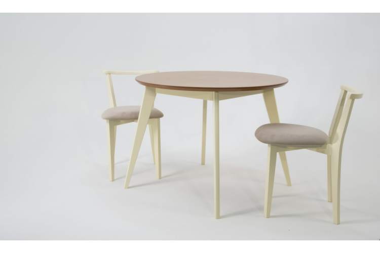 Стол Сканди К 100 слоновая кость/натур со стульями Франк слоновая кость велюр бежевый-1