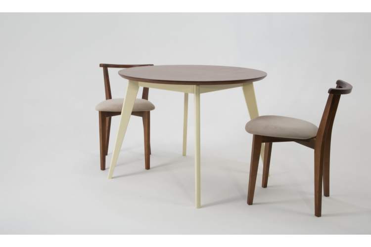 Стол Сканди К 90 слоновая кость/орех со стульями Франк орех велюр бежевый-1