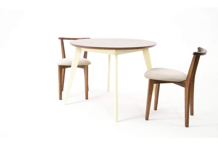 Стол Сканди К 90 слоновая кость/орех со стульями Франк орех велюр бежевый