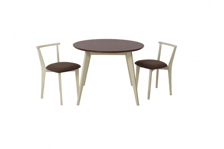 Стол Сканди К 100 слоновая кость/орех со стульями Франк слоновая кость велюр коричневый