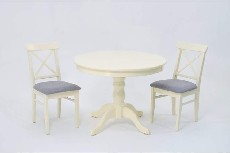 Обеденная группа Брамос К 100 слоновая кость со стульями Ингольф слоновая кость рогожка серый