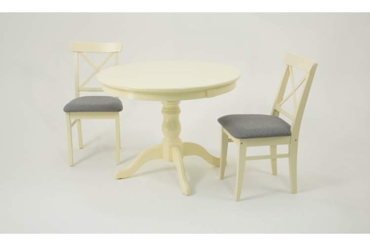 Обеденная группа Брамос К 100 слоновая кость со стульями Ингольф слоновая кость рогожка серый-1