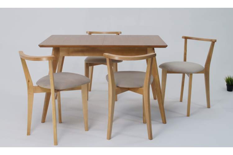 Стол Сканди 120 натур со стульями Франк натур велюр бежевый-2