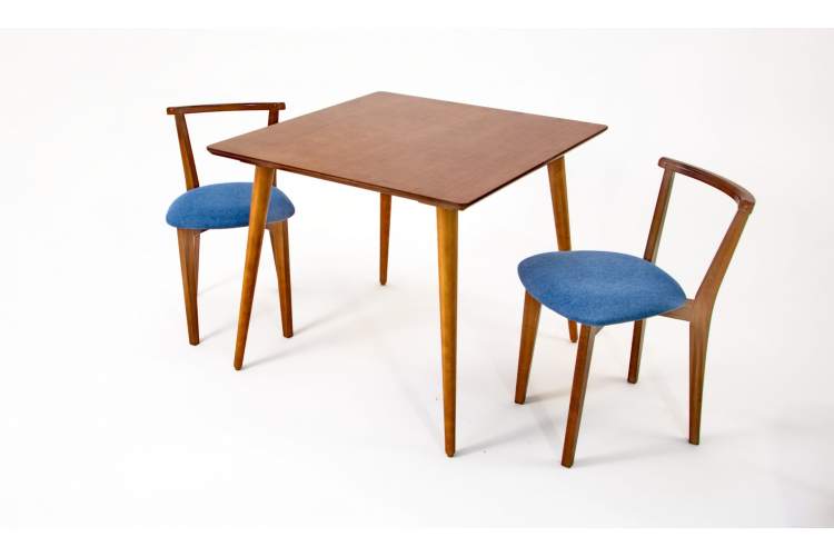 Стол Монте М 100 орех со стульями Франк орех рогожка синий