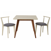 Стол Сканди М 90 орех/слоновая кость со стульями Франк слоновая кость рогожка серый