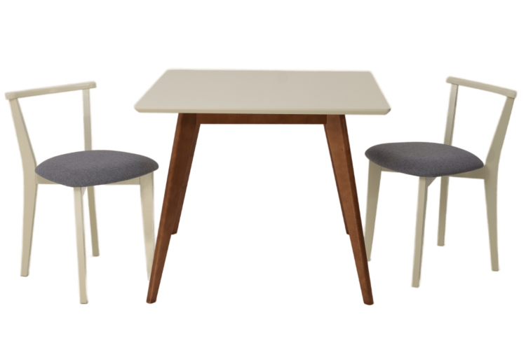 Стол Сканди М 90 орех/слоновая кость со стульями Франк слоновая кость рогожка серый