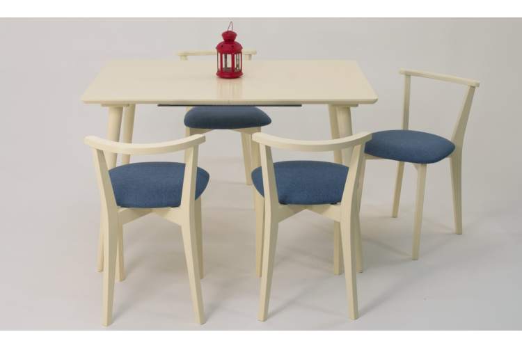 Стол Монте 120 слоновая кость со стульями Франк слоновая кость рогожка синий-1