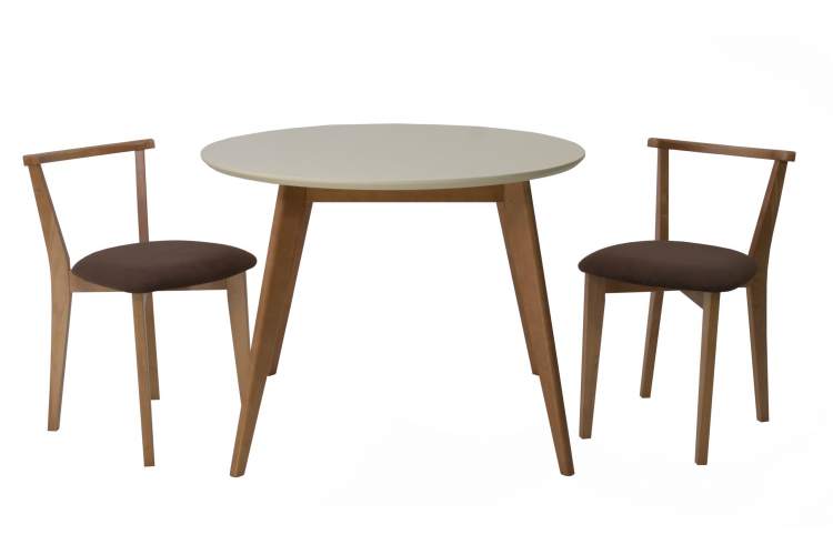 Стол Сканди К 90 натур/слоновая кость со стульями Франк натур велюр коричневый