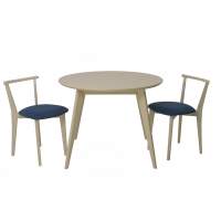Стол Сканди К 90 слоновая кость со стульями Франк слоновая кость рогожка синий