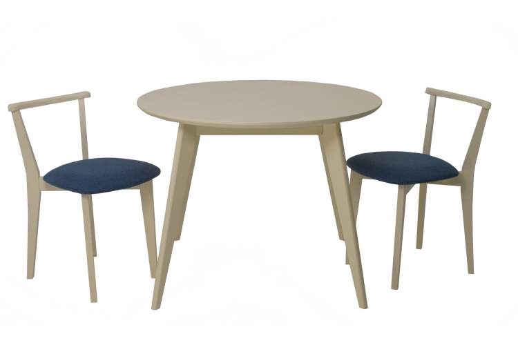 Стол Сканди К 90 слоновая кость со стульями Франк слоновая кость рогожка синий
