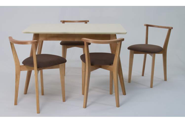 Стол Сканди 120 натур/слоновая кость со стульями Франк натур велюр коричневый-1