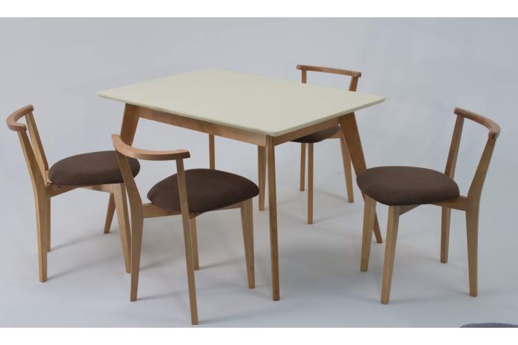 Стол Сканди 120 натур/слоновая кость со стульями Франк натур велюр коричневый-2